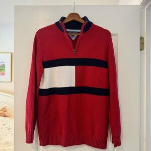 Tommy Hilfiger Boys Exploded Flag Long Sleeve Quarter Zip Sweater
